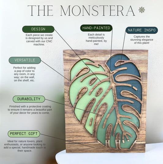 Wooden Hand-Painted Monstera Leaf Wall Art