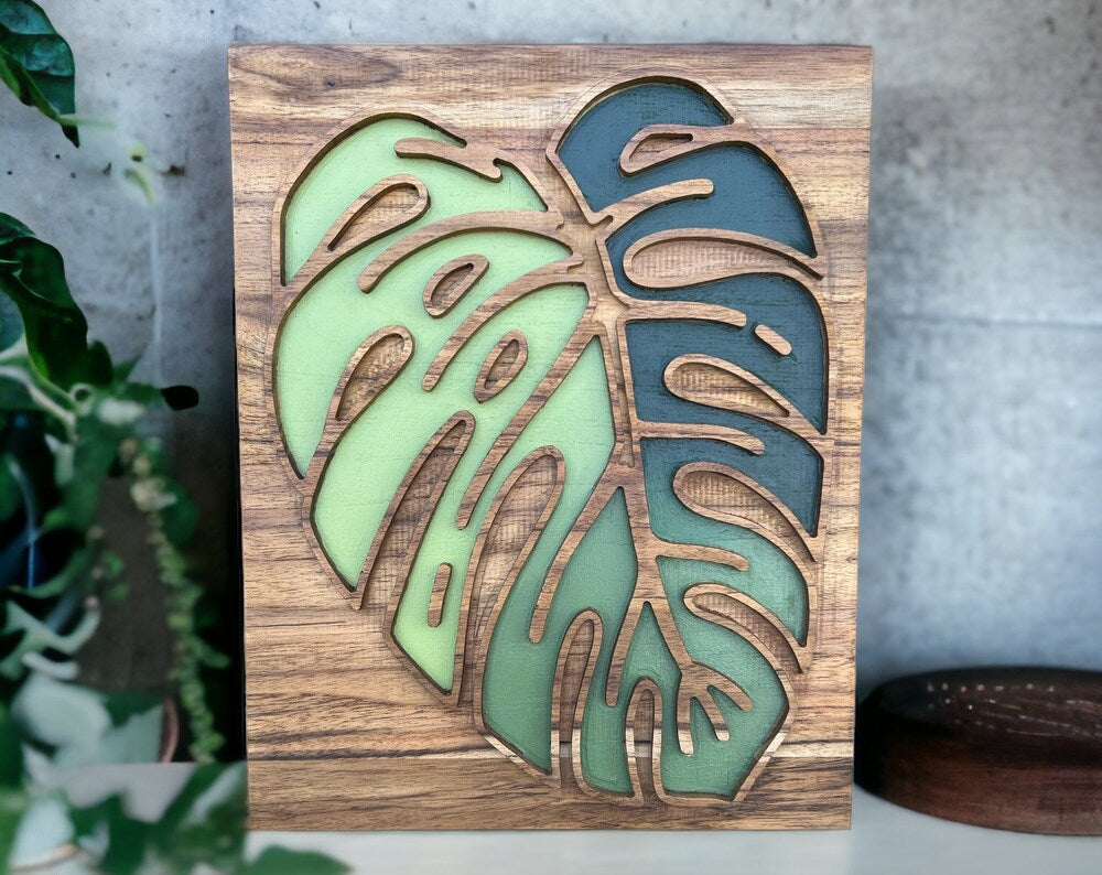 Wooden Hand-Painted Monstera Leaf Wall Art