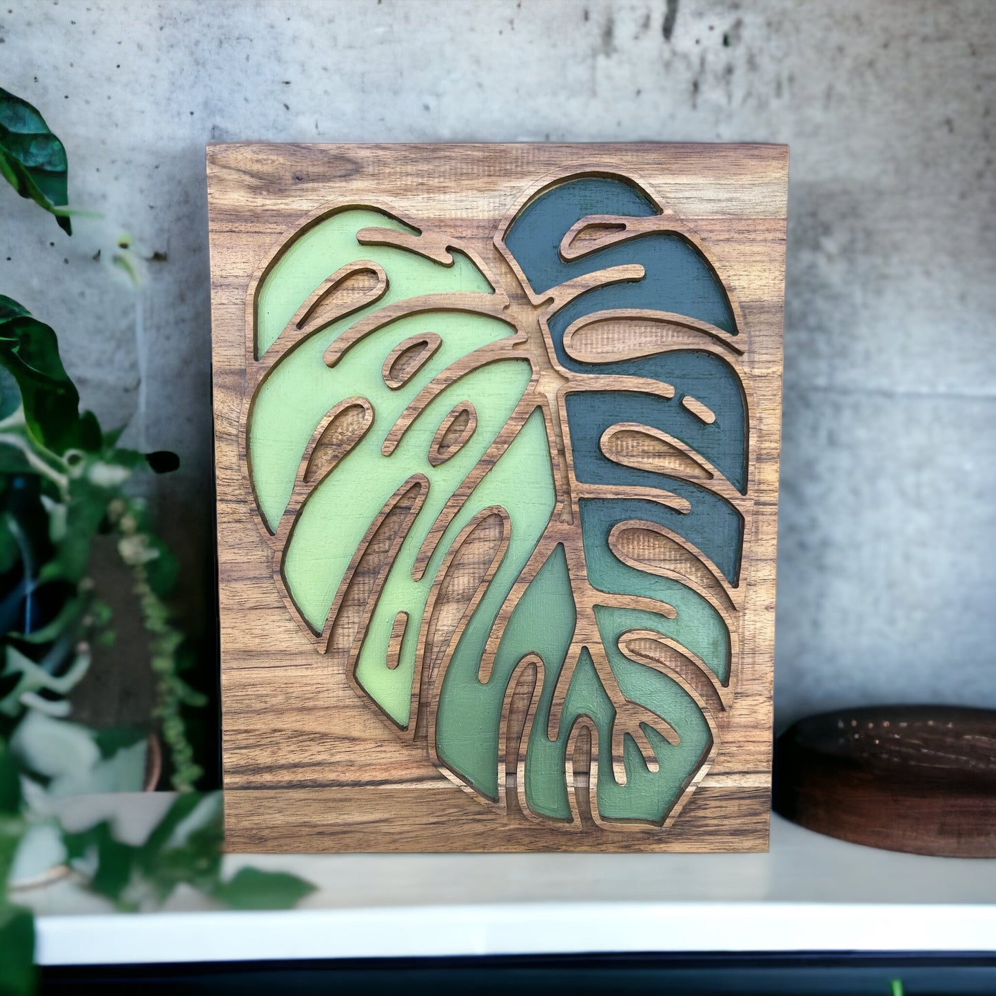 Wooden Hand-Painted Monstera Leaf Wall Art