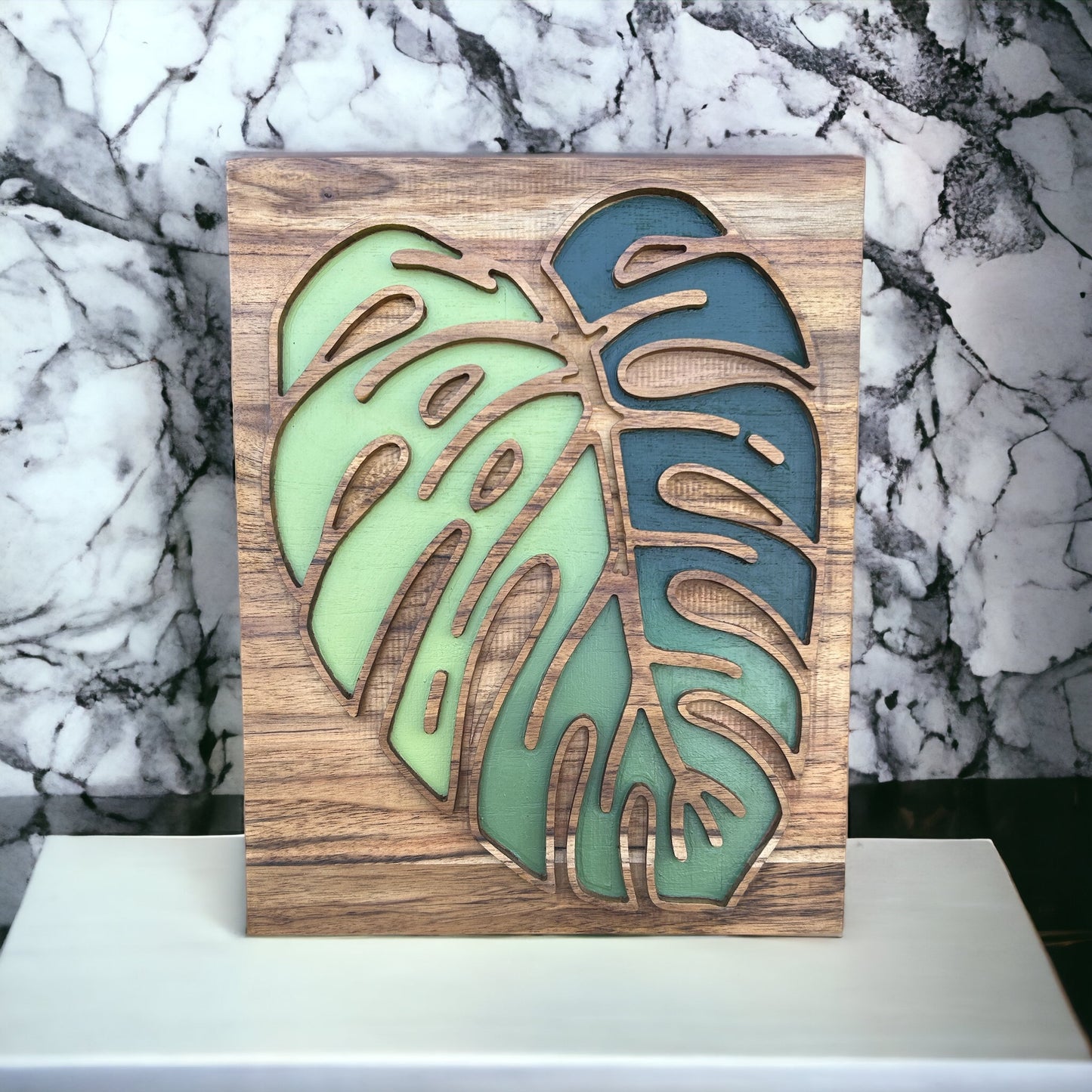 Wooden Hand-Painted Monstera Leaf Wall Art