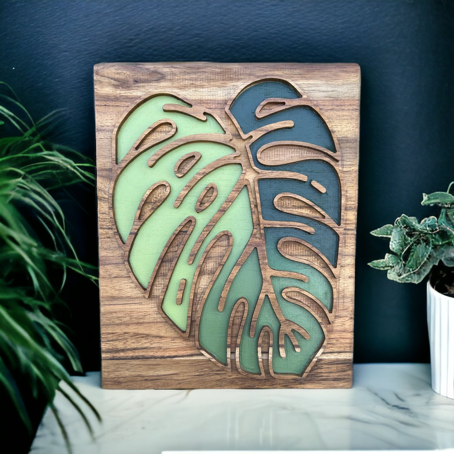 Wooden Hand-Painted Monstera Leaf Wall Art