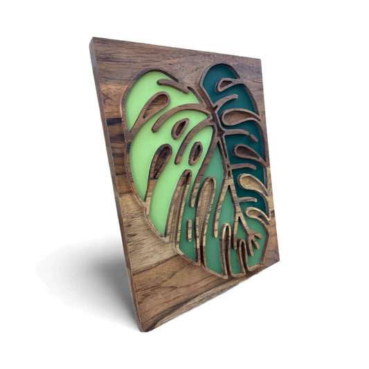 Wooden Hand-Painted Monstera Leaf Wall Art