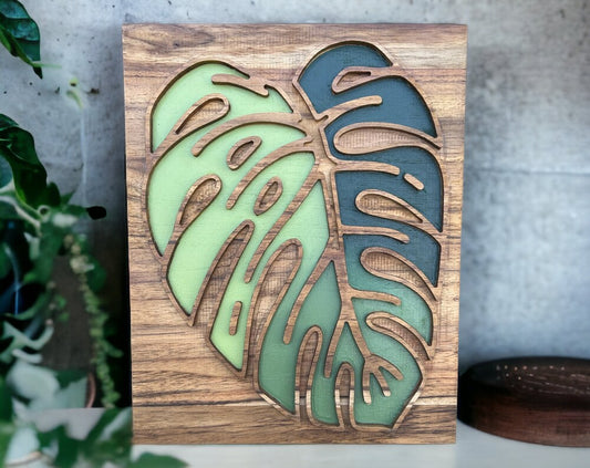 Wooden Hand-Painted Monstera Leaf Wall Art