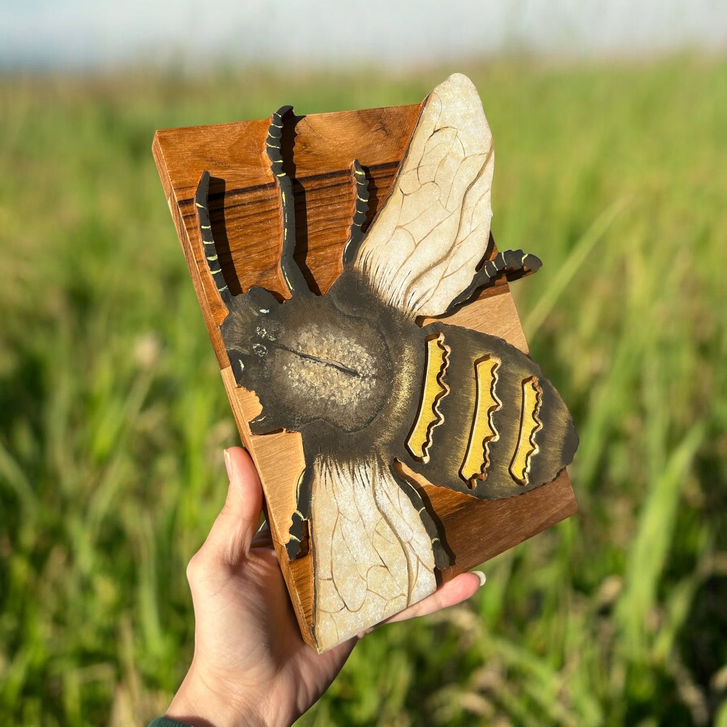 Wooden Bee Hand-Painted Wall Art
